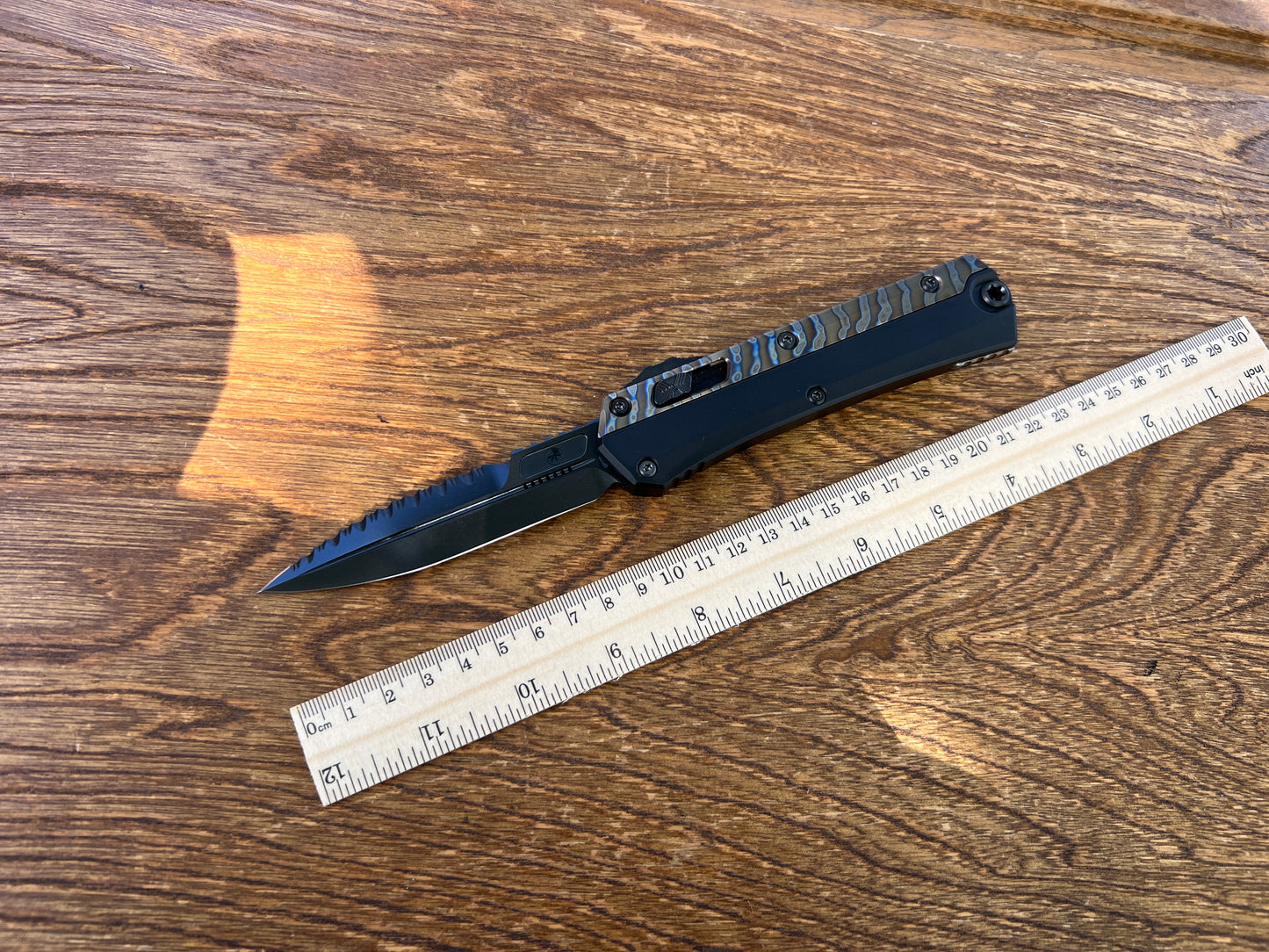 Microtech Glykon Bayonet Flamed Ti Accents DLC Serrated Blade DLC Hardware Signature Series 184-2DLCFA
