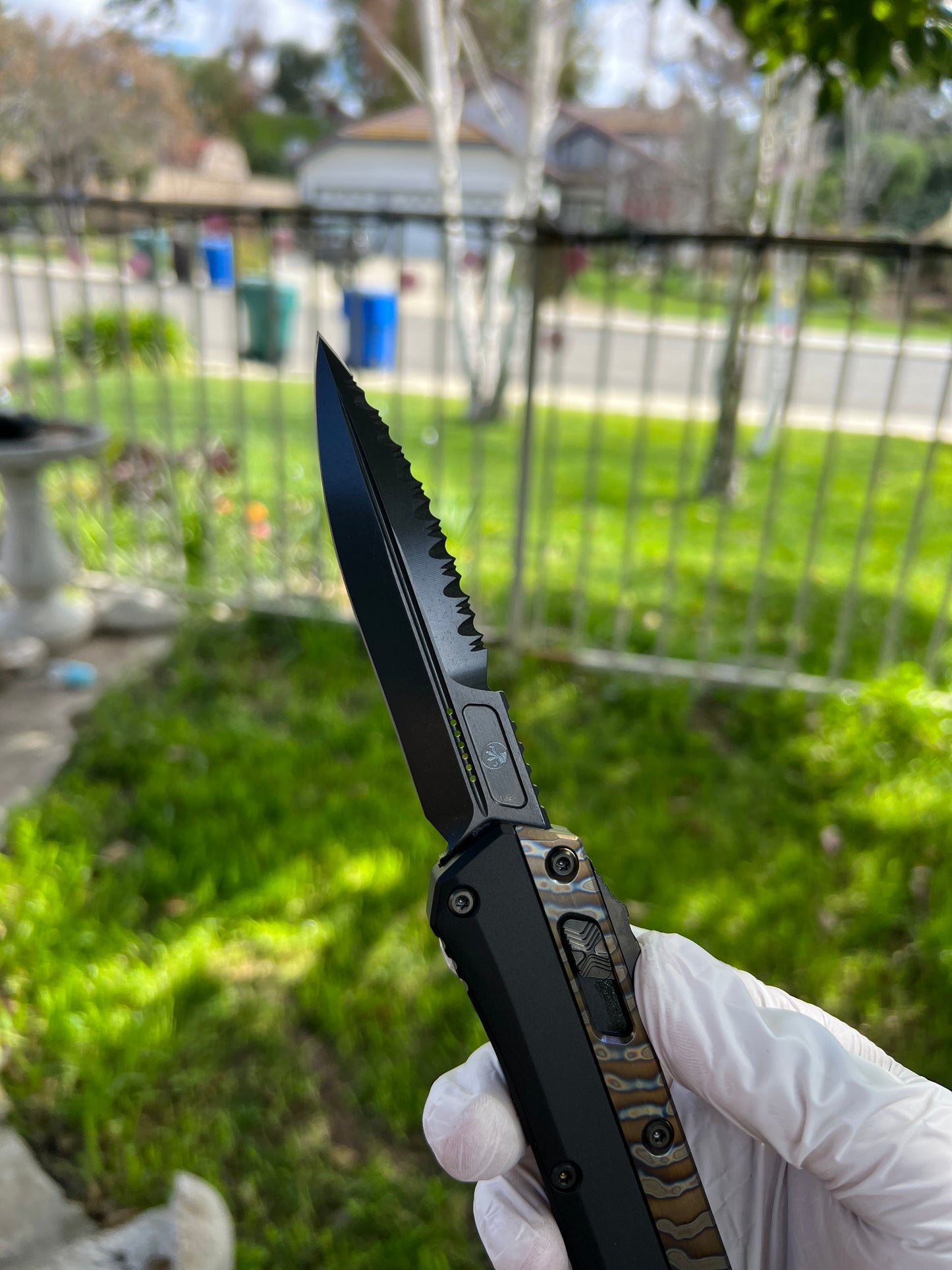 Microtech Glykon Bayonet Flamed Ti Accents DLC Serrated Blade DLC Hardware Signature Series 184-2DLCFA