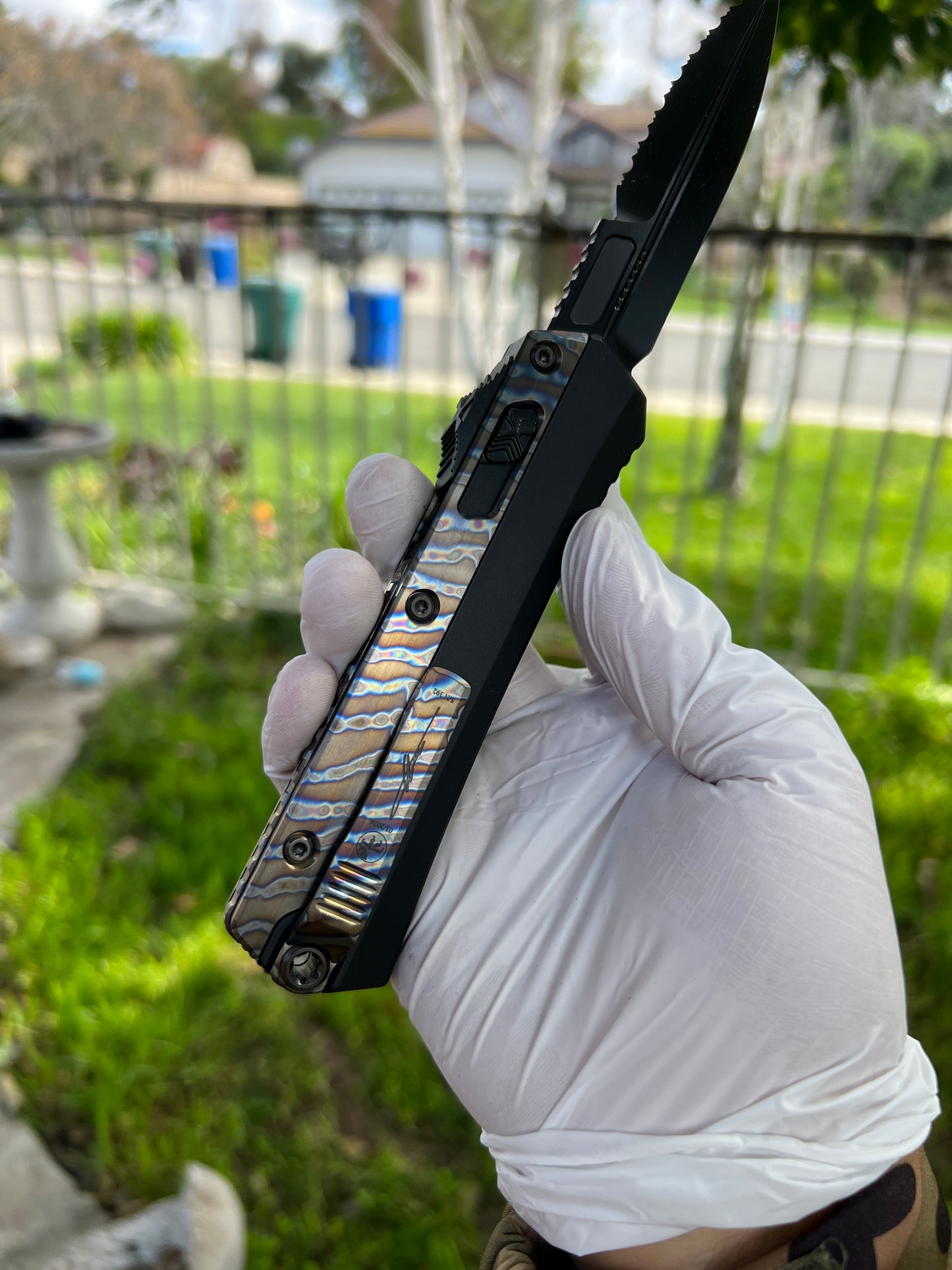 Microtech Glykon Bayonet Flamed Ti Accents DLC Serrated Blade DLC Hardware Signature Series 184-2DLCFA