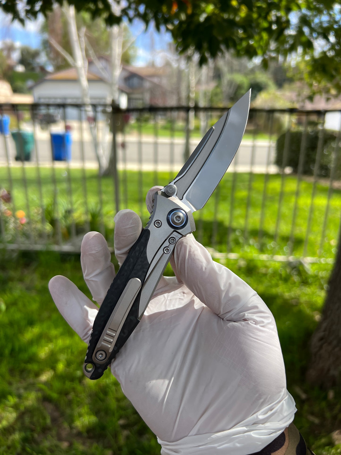 Microtech Socom Bravo Mini Manual Folding Knife 3.5" M390 Blasted Clip Point Plain Blade, Bolstered Titanium Handles with Carbon Fiber Scales, Frame Lock - 260M-7CFTI