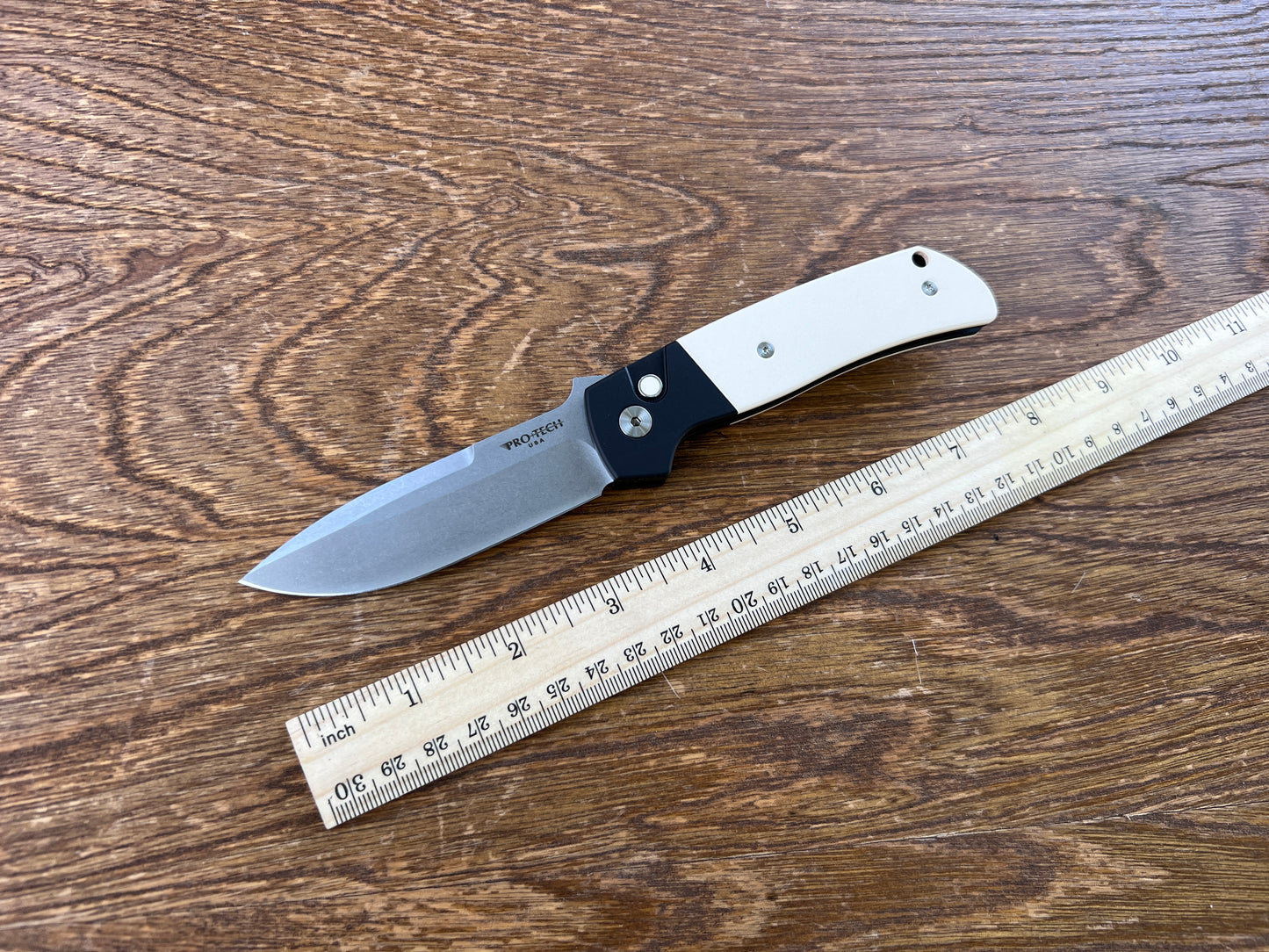Pro-Tech Bob Terzuola ATCF Tuxedo AUTO Folding Knife 3.5" MagnaCut Black DLC Drop Point Blade, Black Aluminum Handles with Ivory Micarta Inlays - BT2752
