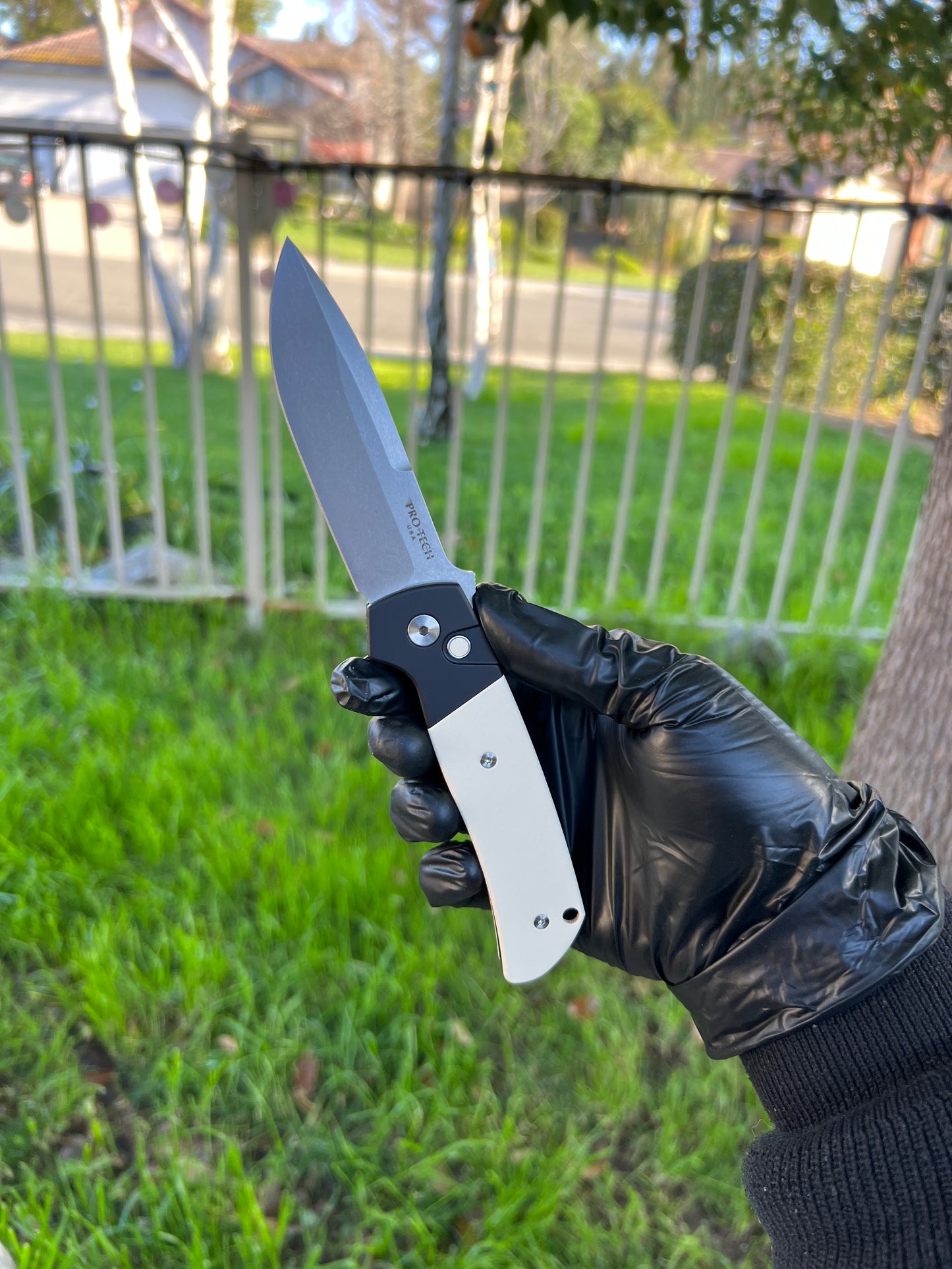 Pro-Tech Bob Terzuola ATCF Tuxedo AUTO Folding Knife 3.5" MagnaCut Black DLC Drop Point Blade, Black Aluminum Handles with Ivory Micarta Inlays - BT2752