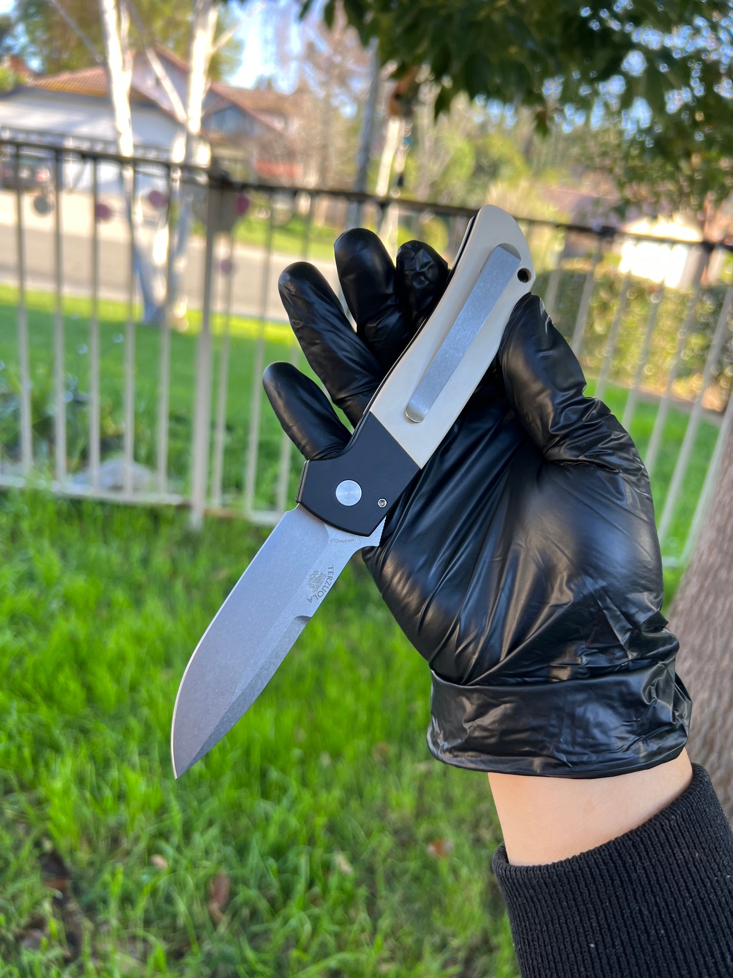 Pro-Tech Bob Terzuola ATCF Tuxedo AUTO Folding Knife 3.5" MagnaCut Black DLC Drop Point Blade, Black Aluminum Handles with Ivory Micarta Inlays - BT2752