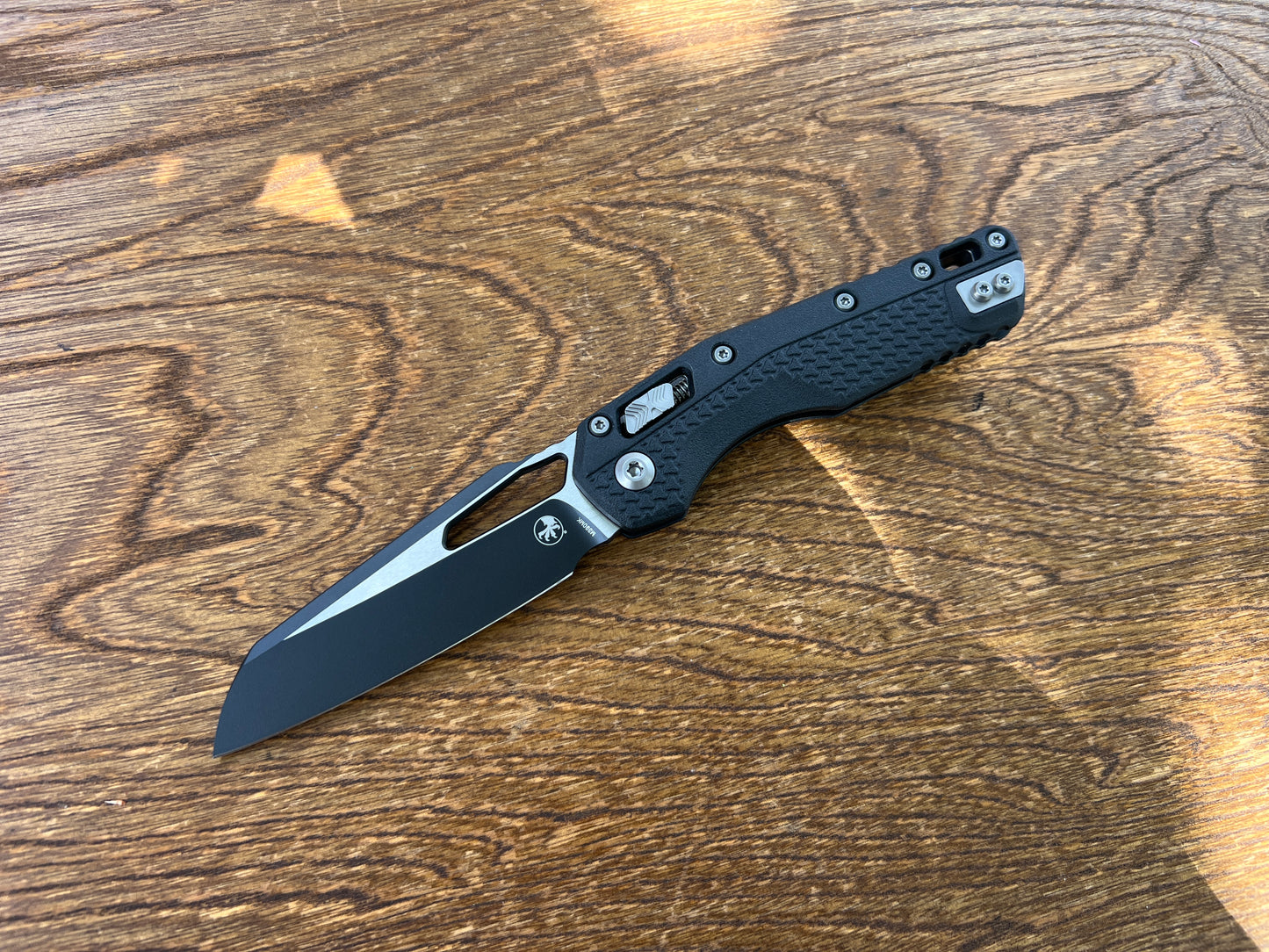 Microtech 210T-1PMBK MSI RAM-LOK Manual Folding Knife 3.88" Bohler M390MK Black Modified Sheepsfoot Plain Blade, Black Injection Molded Polymer Handles, AXIS/Crossbar Lock