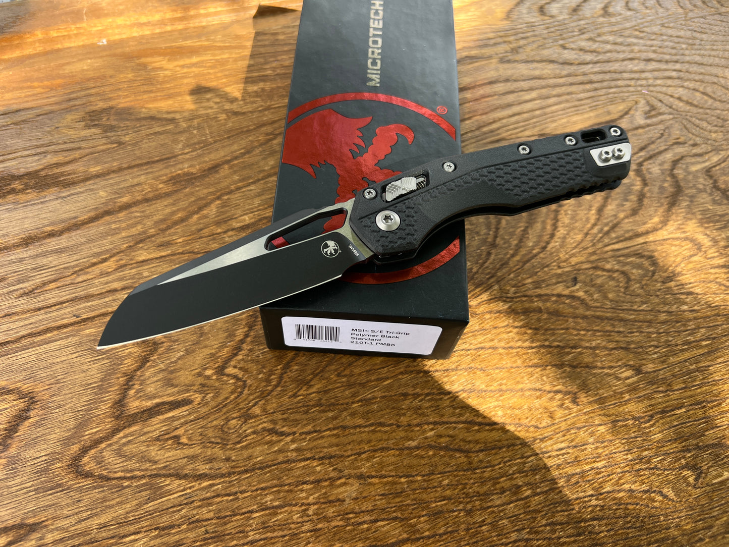 Microtech 210T-1PMBK MSI RAM-LOK Manual Folding Knife 3.88" Bohler M390MK Black Modified Sheepsfoot Plain Blade, Black Injection Molded Polymer Handles, AXIS/Crossbar Lock