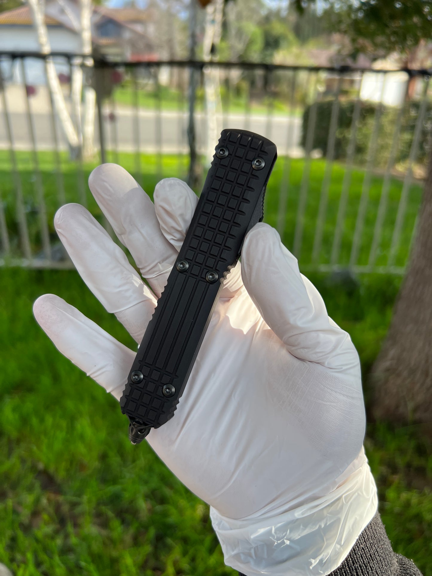 Microtech 122-1UT-DSH Ultratech Shadow Frag AUTO OTF 3.46" Black DLC Double Edge Dagger Blade, Black Aluminum Handles with Nickel Boron Internals