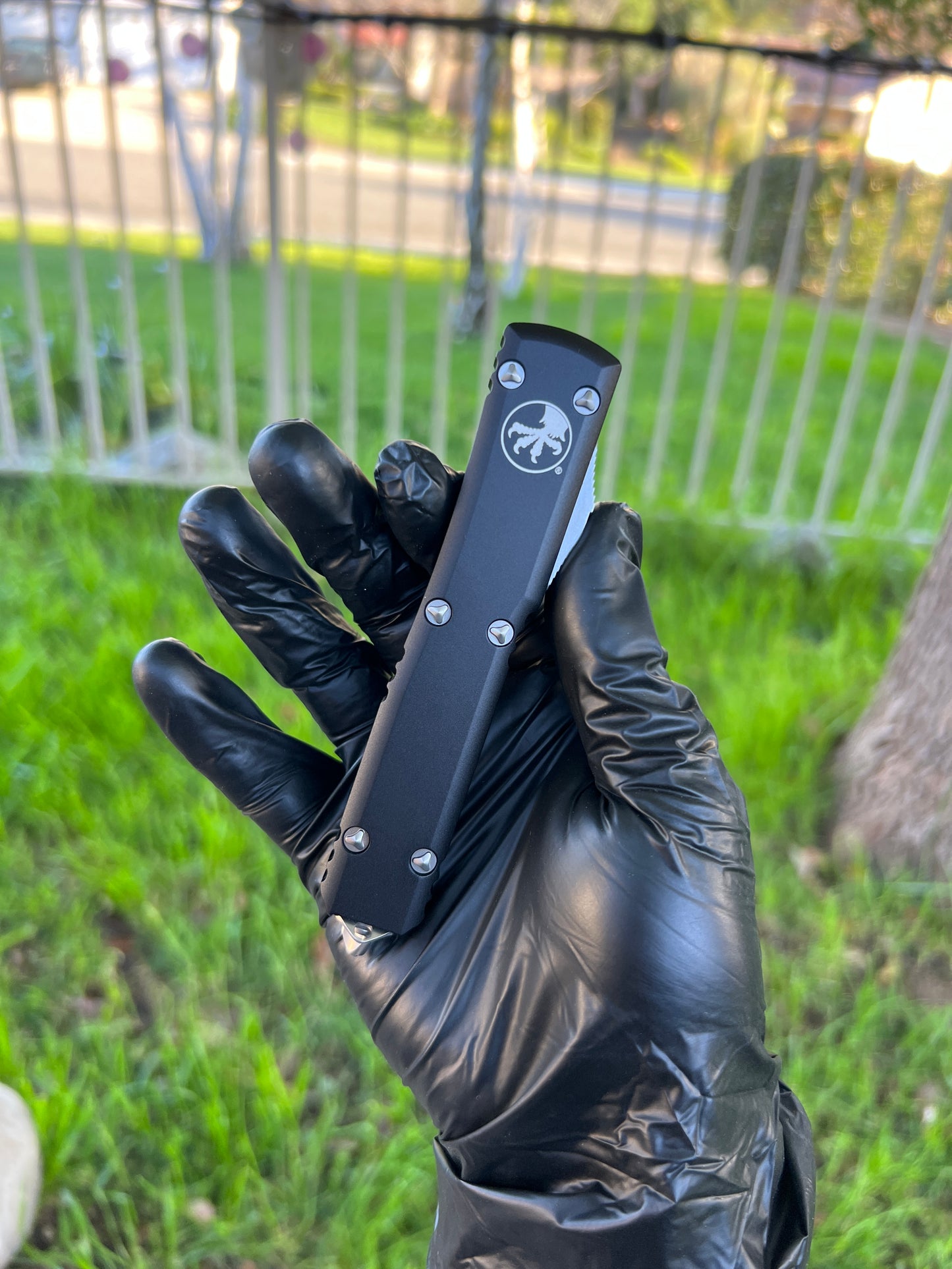 Microtech 122-4 Ultratech AUTO OTF Knife 3.46" Satin Double Edge Dagger Blade, Black Aluminum Handles